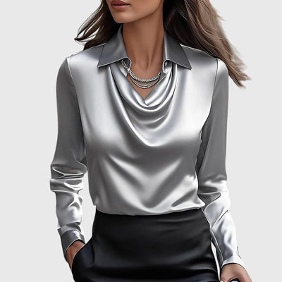 Sylvie | Blusa lucida con collo plissettato