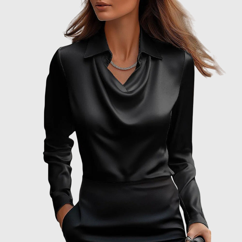 Sylvie | Blusa lucida con collo plissettato