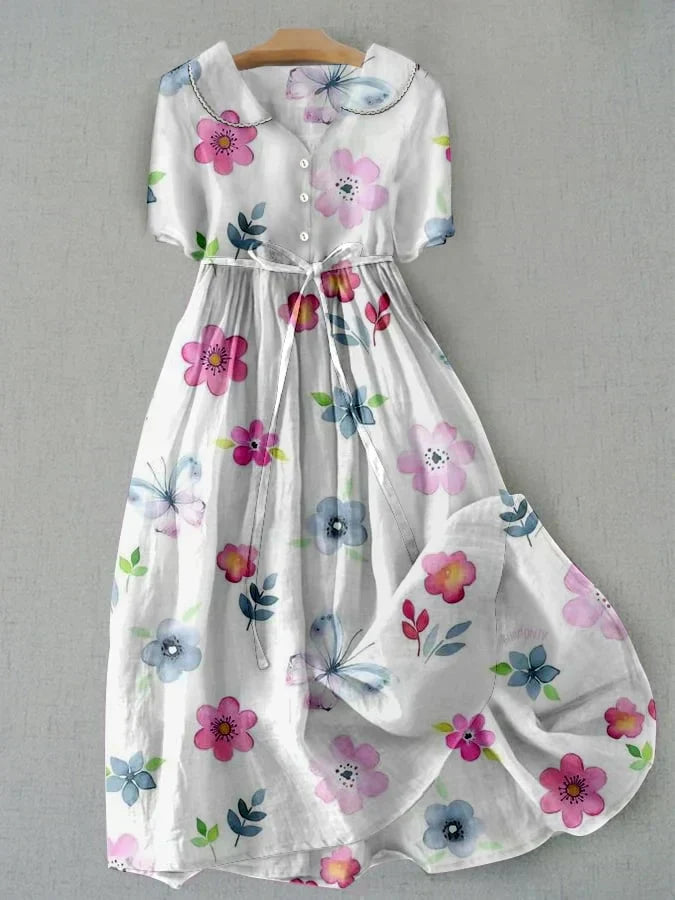 Celeste | Abito Floreale con Lacci in Vita – Eleganza Quotidiana