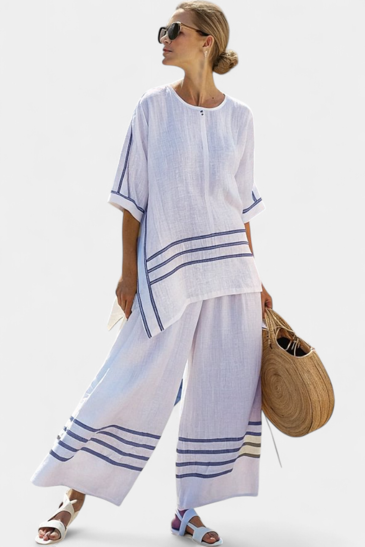 Giada | Completo a righe con pantaloni ampi e taglio irregolare