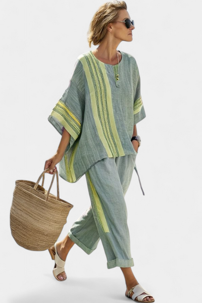 Lavanda Set | Lino di bambù con righe gialle