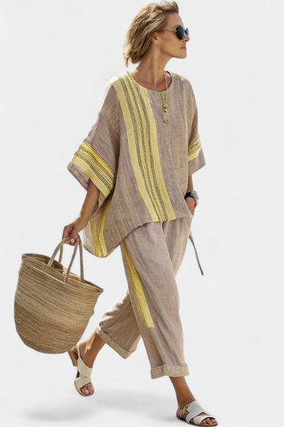 Lavanda Set | Lino di bambù con righe gialle