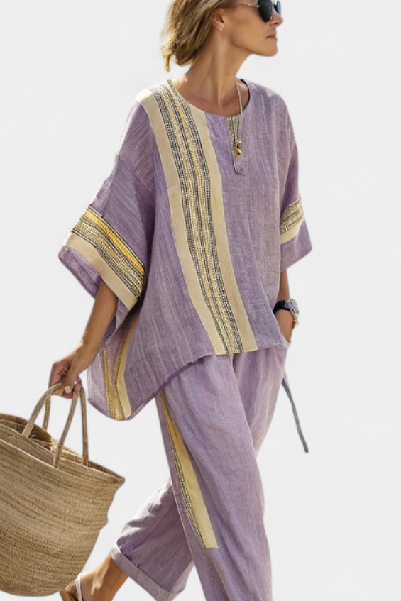 Lavanda Set | Lino di bambù con righe gialle