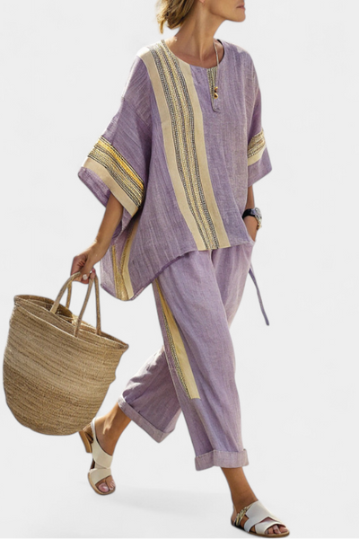 Lavanda Set | Lino di bambù con righe gialle