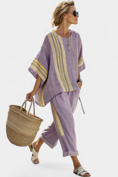 Lavanda Set | Lino di bambù con righe gialle