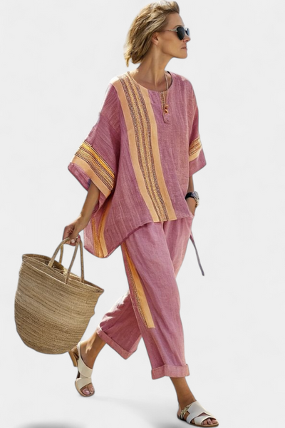 Lavanda Set | Lino di bambù con righe gialle