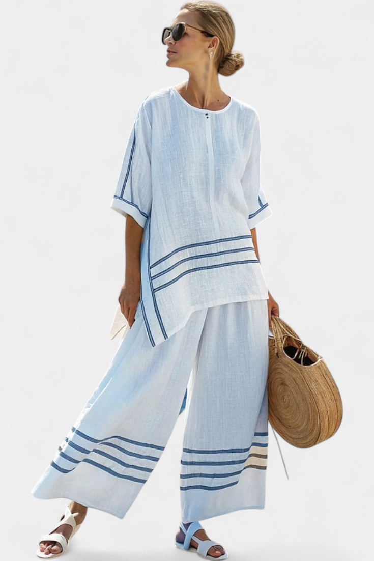 Giada | Completo a righe con pantaloni ampi e taglio irregolare