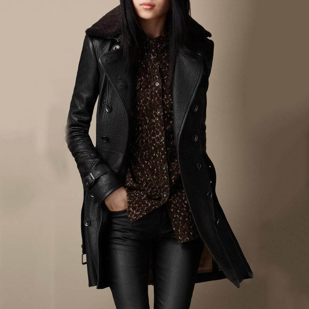 Alessandra™ | Elegante cappotto in pelle 3/4