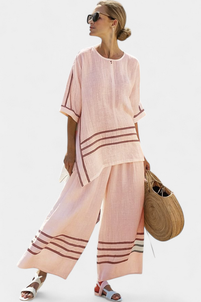 Giada | Completo a righe con pantaloni ampi e taglio irregolare