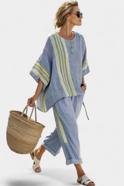 Lavanda Set | Lino di bambù con righe gialle