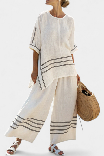 Giada | Completo a righe con pantaloni ampi e taglio irregolare