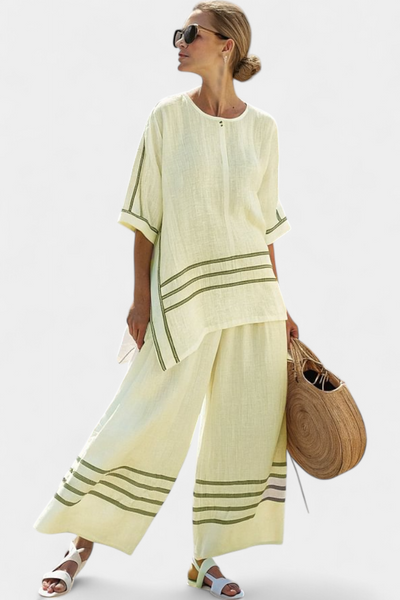 Giada | Completo a righe con pantaloni ampi e taglio irregolare