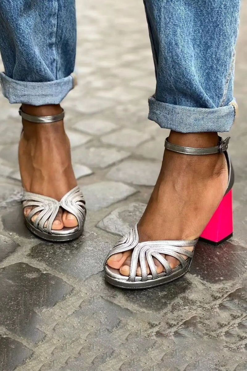Naelle™ | Sandali Lucidi con Tacco Grosso e Fibbia Elegante
