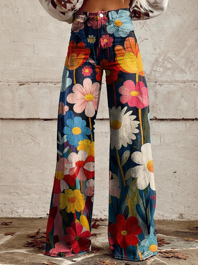 Fiorella | Pantaloni Larghi Fantasia Giardino Retrò