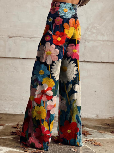 Fiorella | Pantaloni Larghi Fantasia Giardino Retrò
